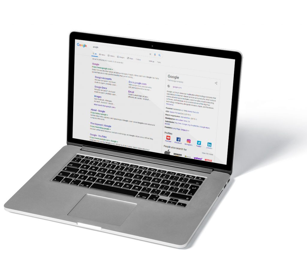 a laptop mockup with a search engine result page